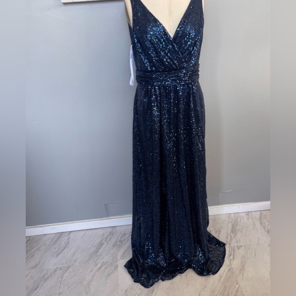 Celebrate Db Studio Elegant Sequin Navy Blue Maxi Dress Plus 16 - Picture 4 of 16